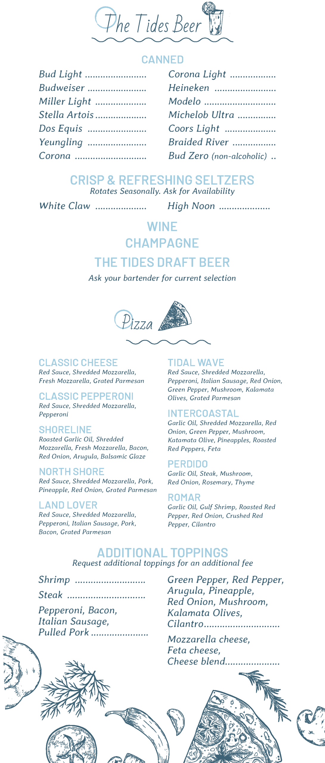 Tides 2025 Pizza Menu